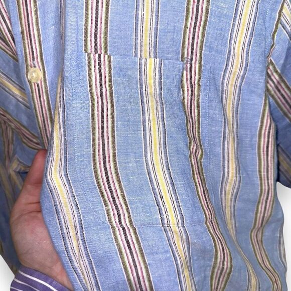 Mine London Pastel Stripe Pure Linen Button Down Shirt M - Picture 4 of 11